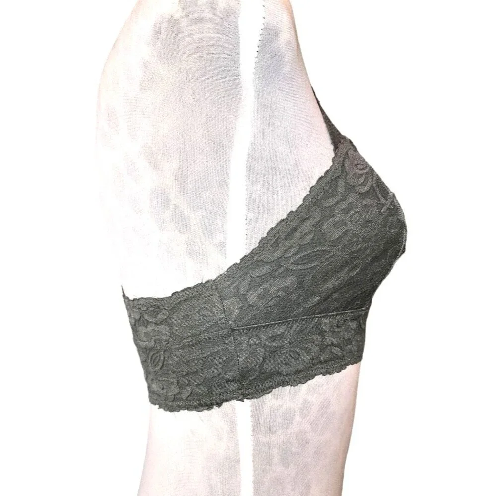 Free People Intimately Free‎ Galloon Gray Stretch Lace Racerback Bralette Size S